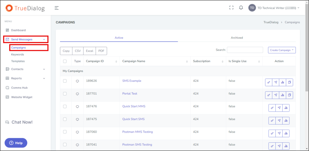 Navigate to Campaigns Page