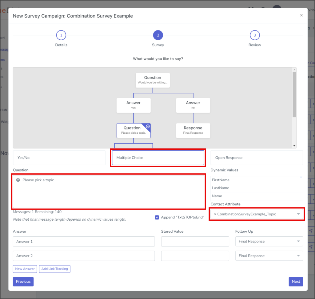 Survey Question 2 - Create Question