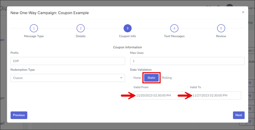 Classic Coupon - Static Date Validation