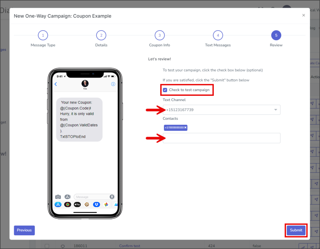 Classic Coupon - Send Test Message