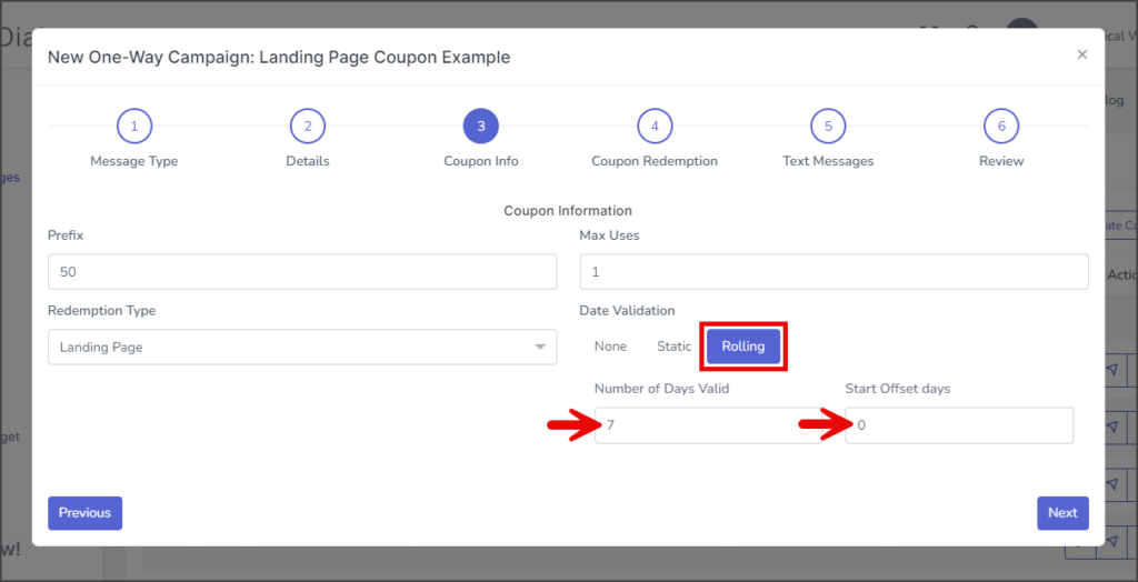 Landing Page Coupon - Rolling Date Validation