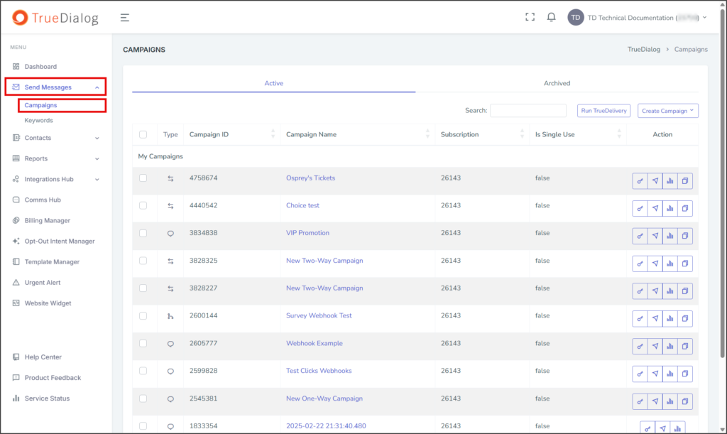 Navigate to Campaigns Page