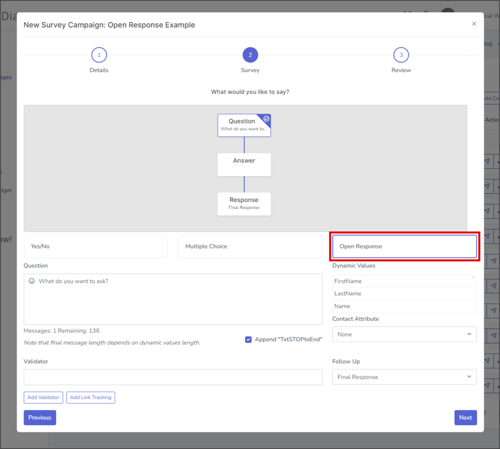 Survey - Select Open Response Type