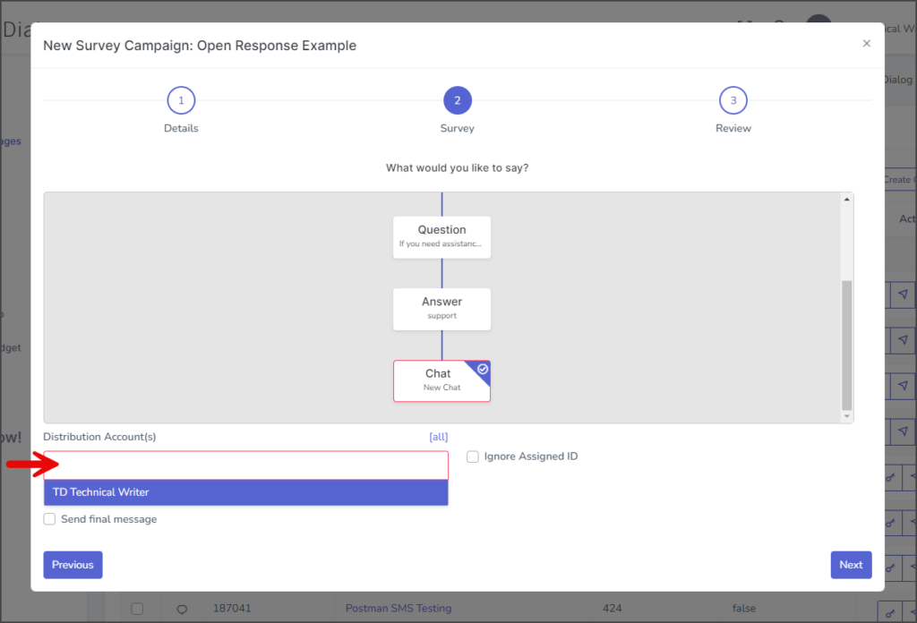 Survey - Select Chat Distribution Account