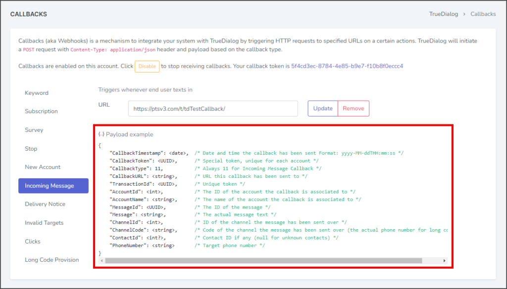 Payload Example Section