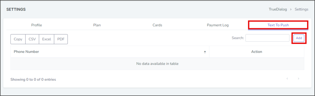 Select Text To Push and Click Add