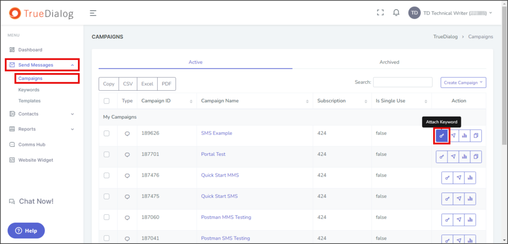 Click Attach Keyword
