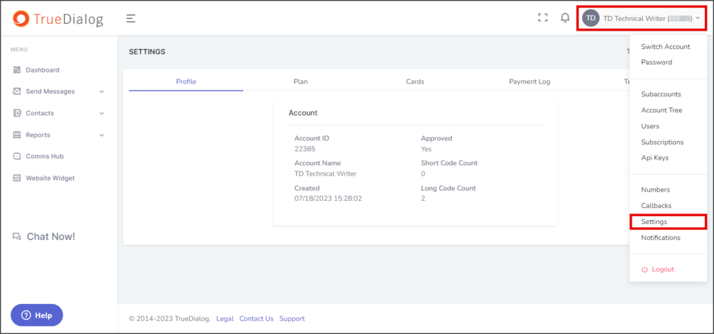 Navigate to Settings Page
