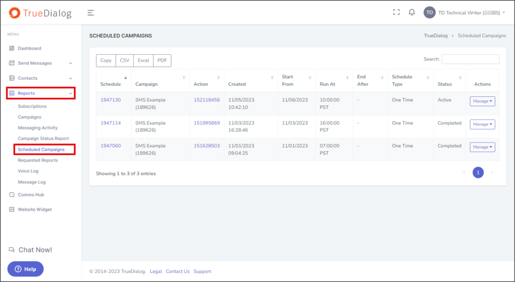 Navigate to Scheduled Campaigns Page