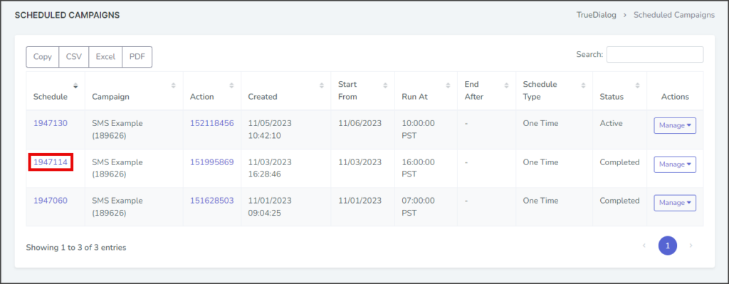 Click Schedule ID