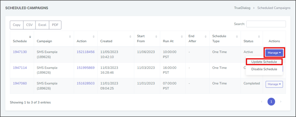 Click Manage Update Schedule