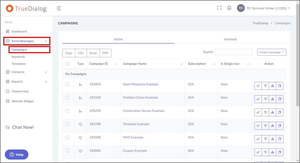 Navigate to Campaigns Page