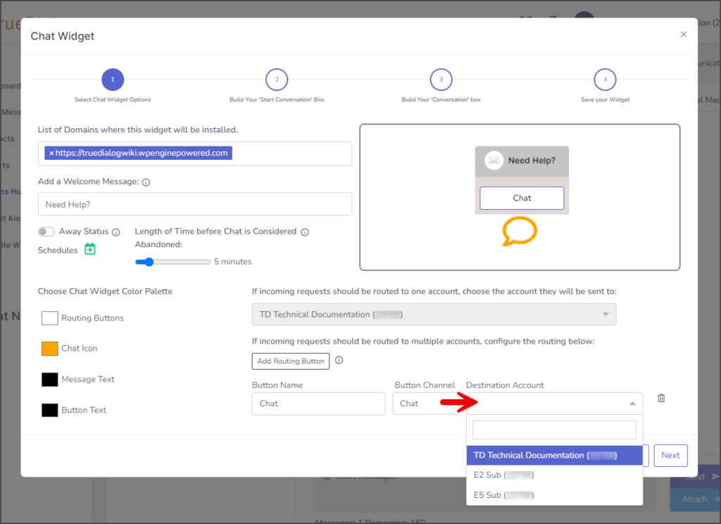 Select Destination Account