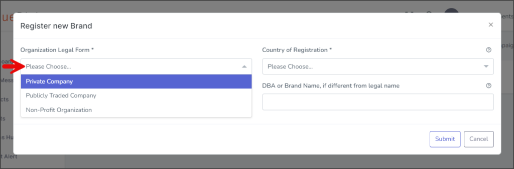 Select Organization Legal Form