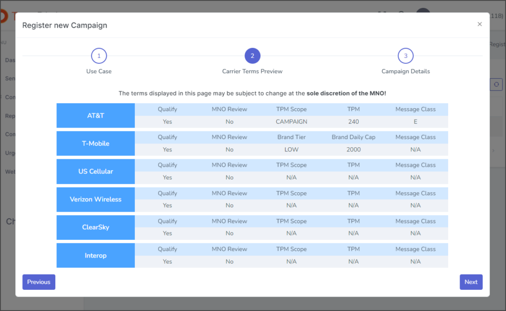 Carrier Terms Preview