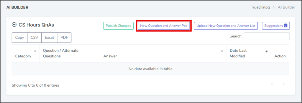 Click New Question and Answer Pair