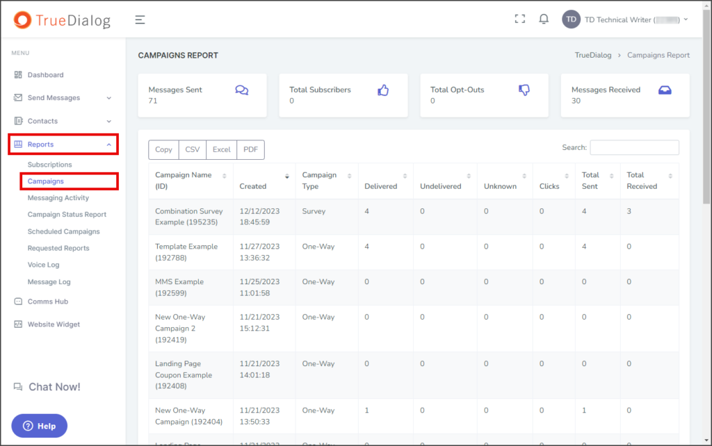 Navigate to Campaigns Report Page