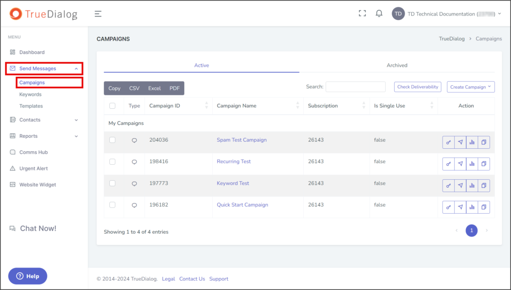 Navigate to Campaigns Page