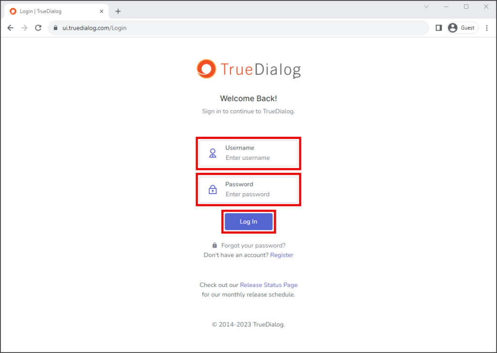 Log into TrueDialog