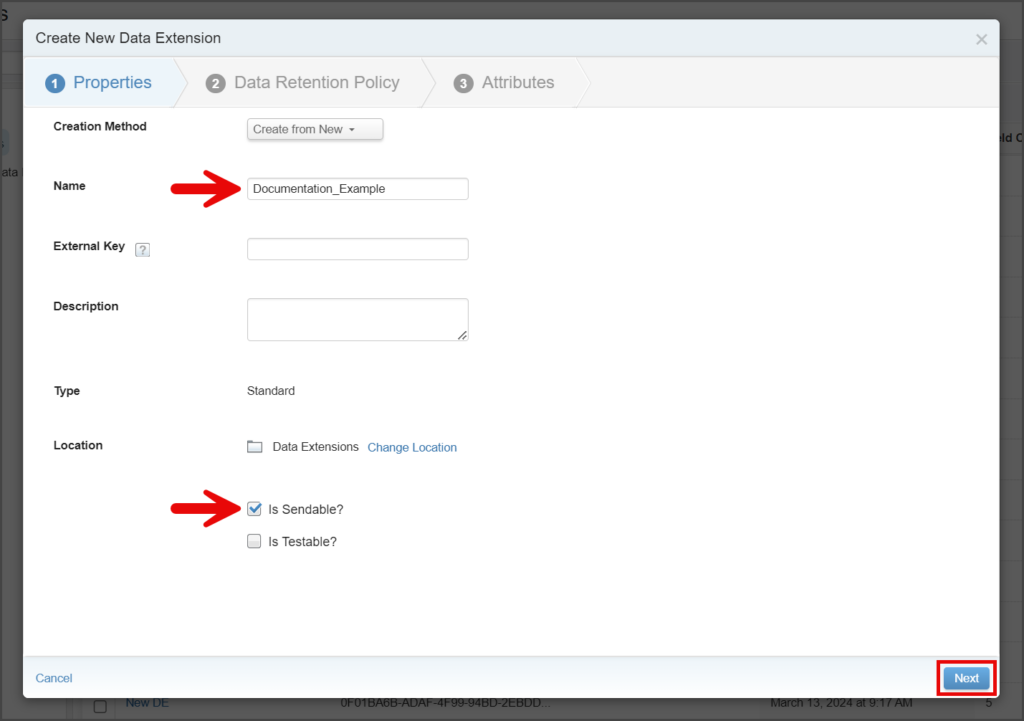 Enter Data Extension Name