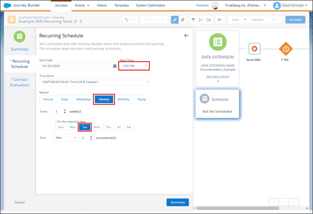 Enter Recurring Schedule Details