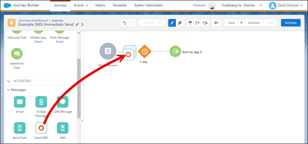 Drag Send SMS to Canvas