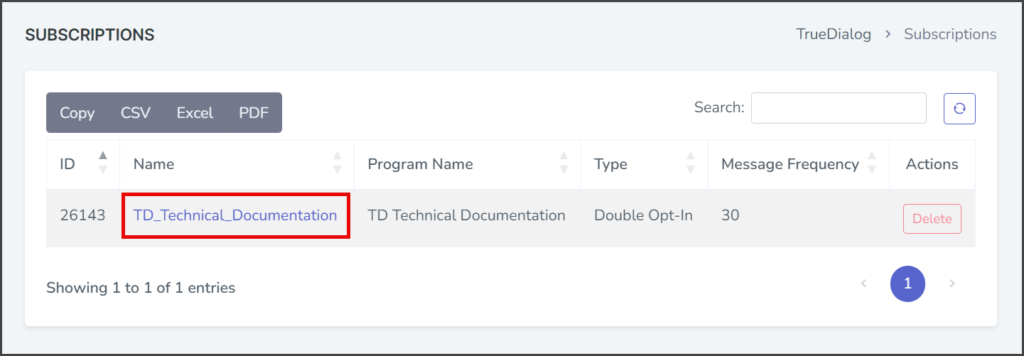 Click Subscription Name
