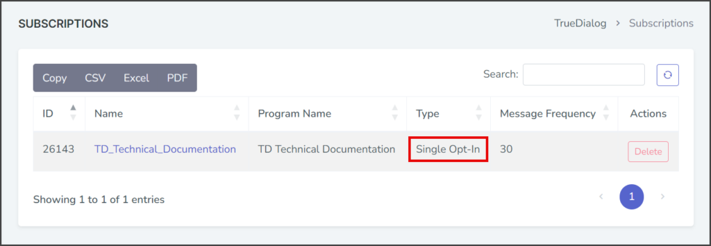 View Opt-In Type