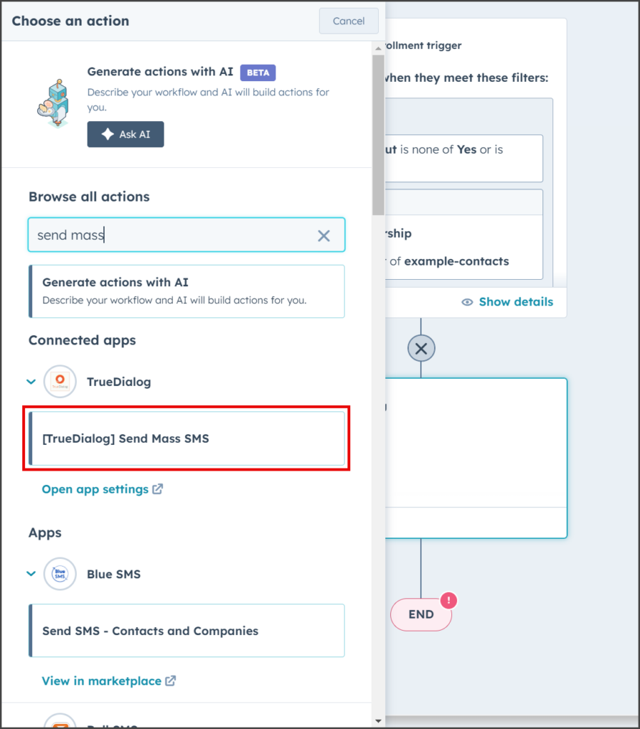 Click [TrueDialog] Send Mass SMS