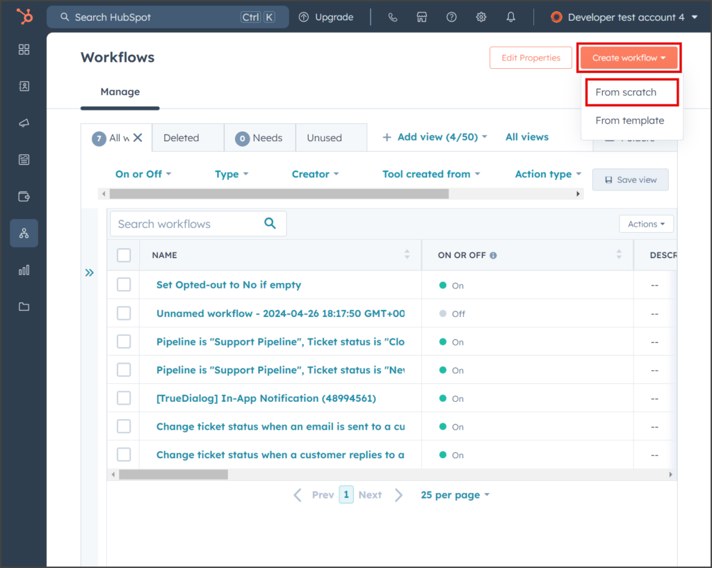 Select Create workflow From scratch