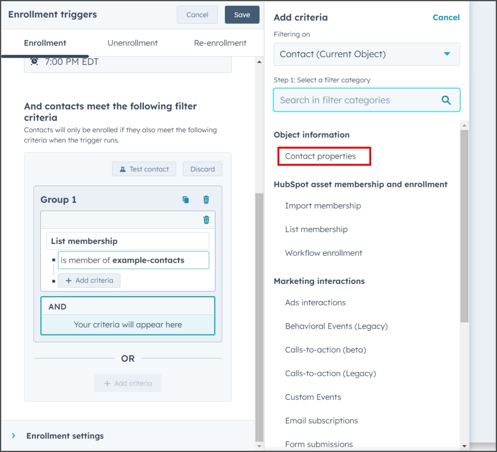 Click Contact properties