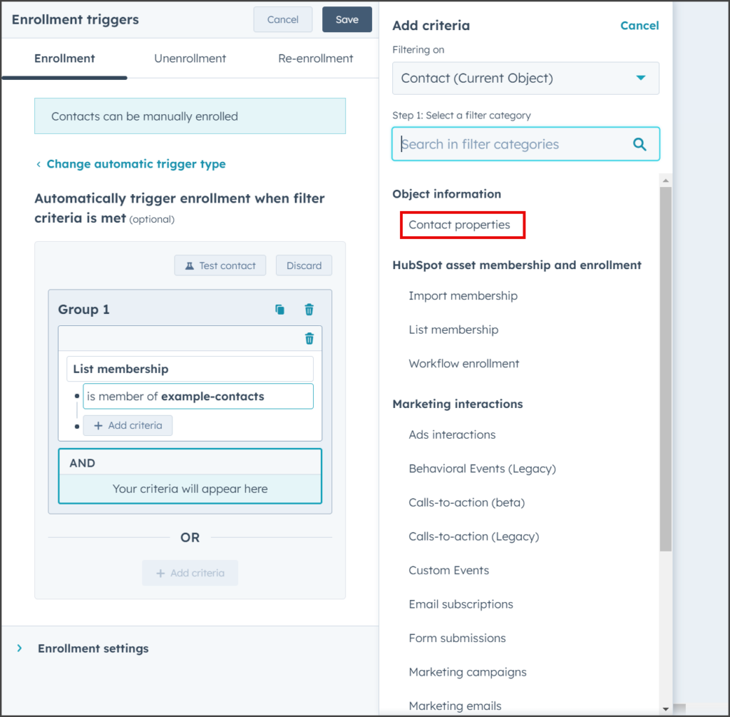 Click Contact properties