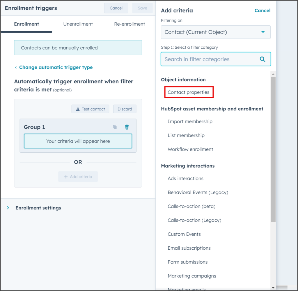 Click Contact properties