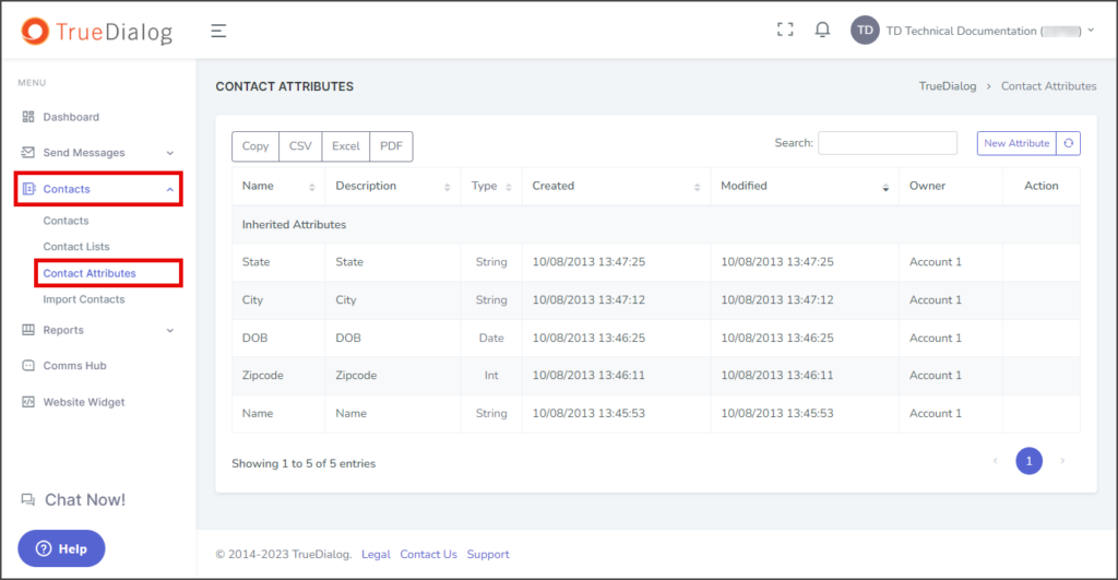 Navigate to Contact Attributes