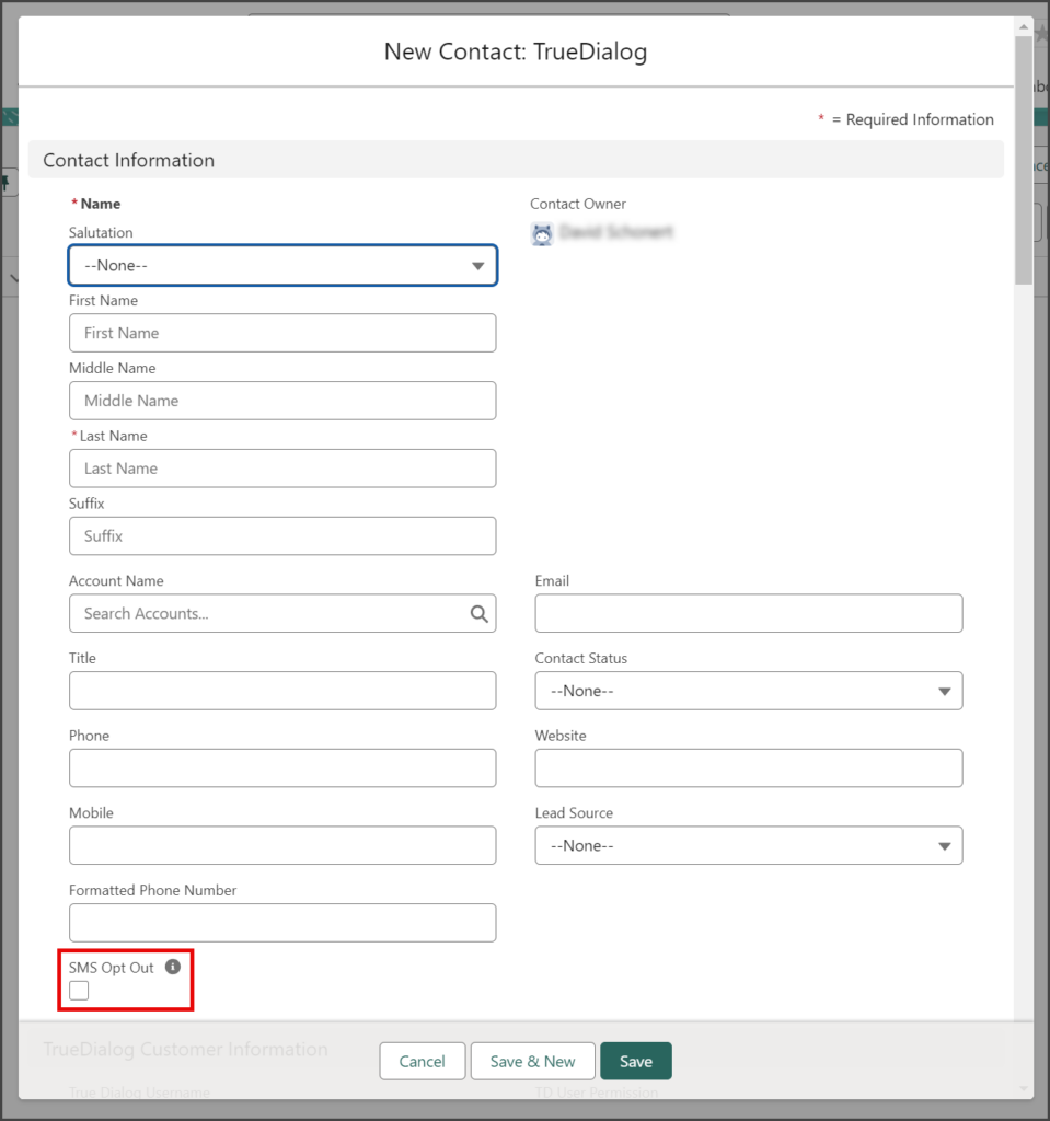 SMS Opt Out Field