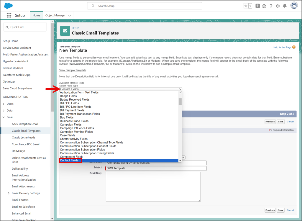 Select Contact Fields