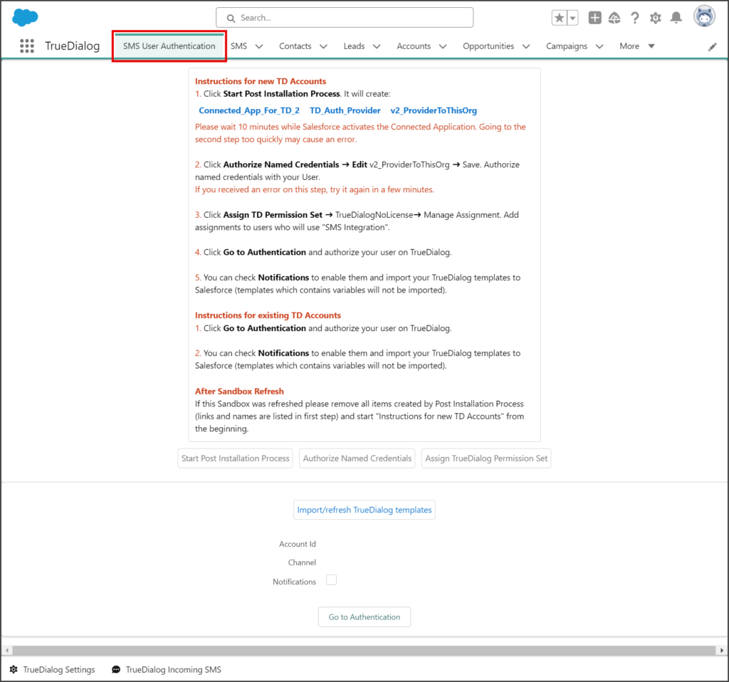 Click SMS User Authentication Tab