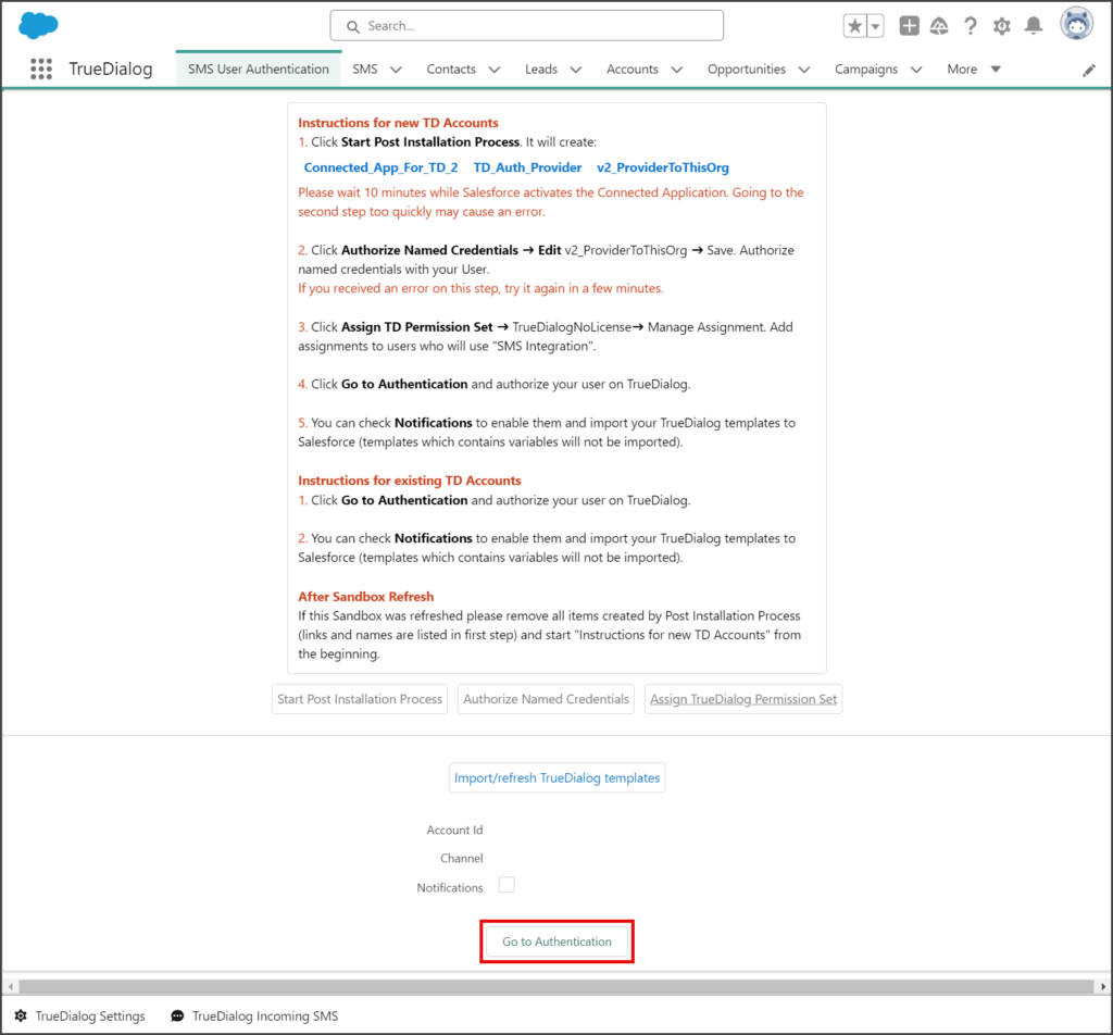 Click Go to Authentication