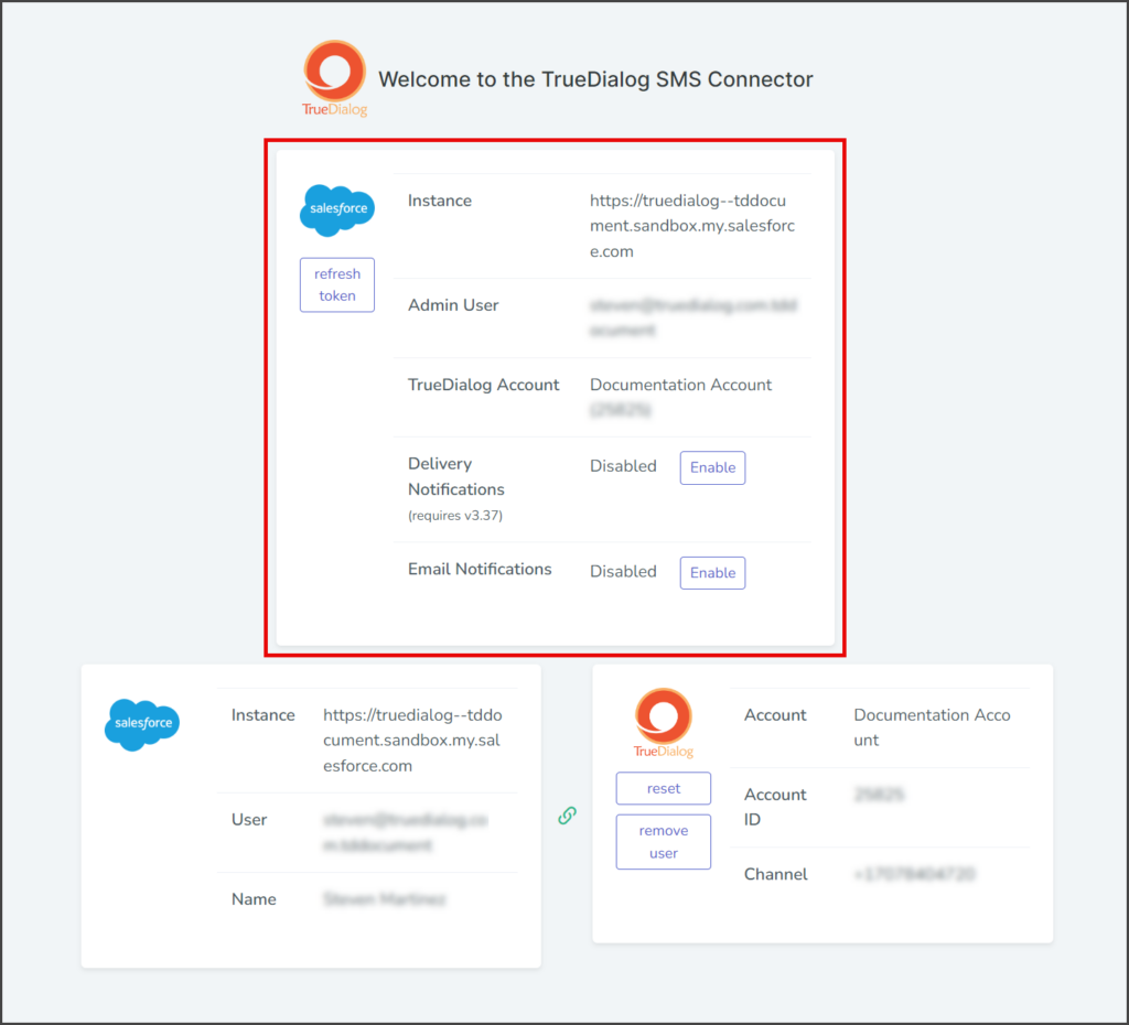 TrueDialog SMS Connector Page