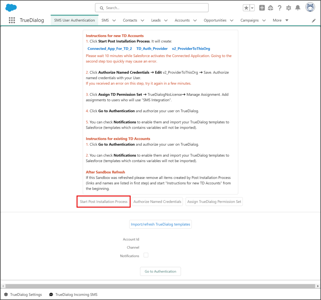 Click Start Post Installation Process
