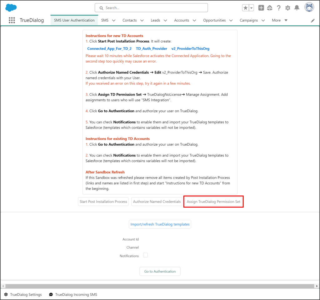 Click Assign TrueDialog Permission Set