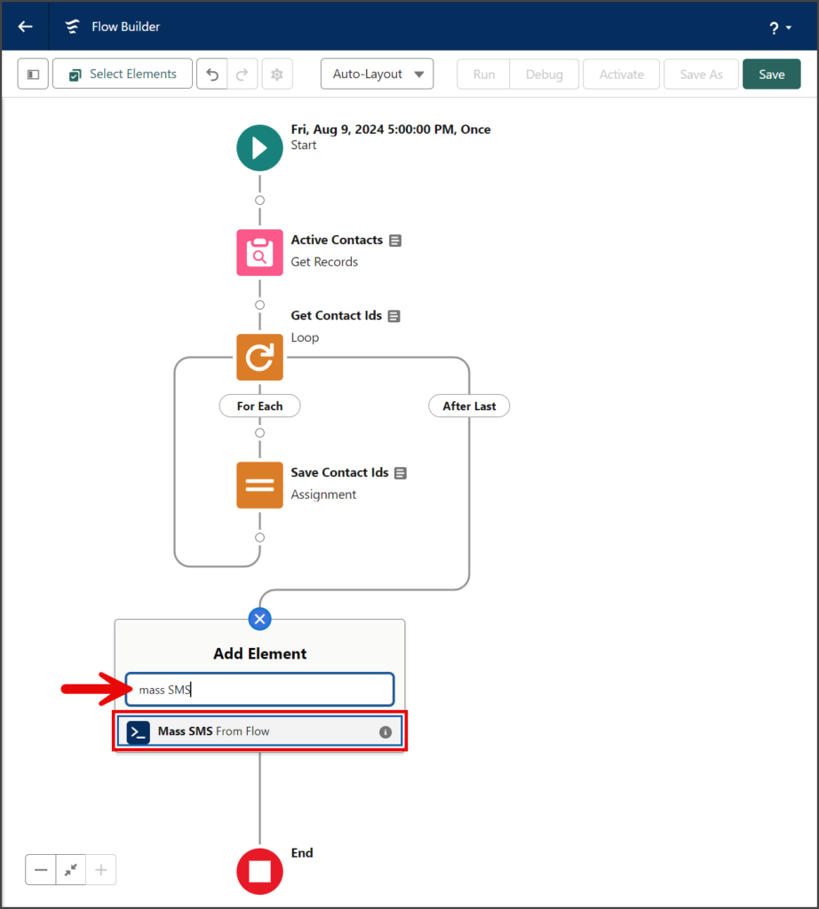 Click Mass SMS From Flow