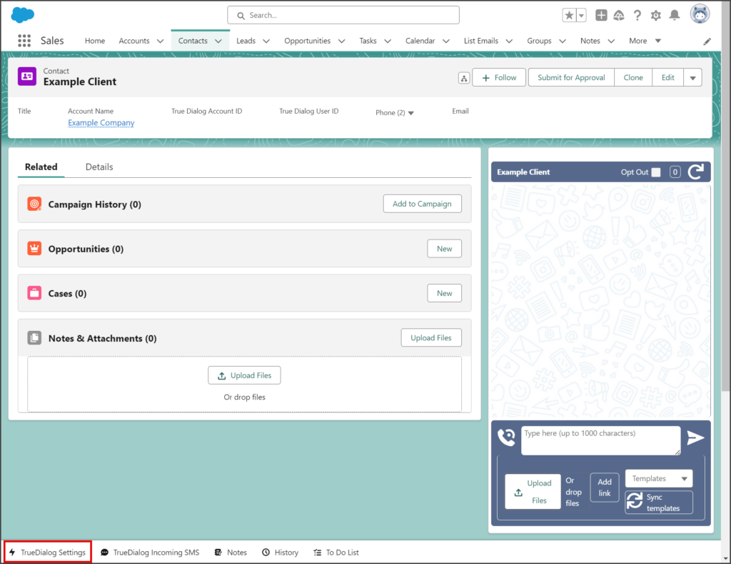 Click TrueDialog Settings