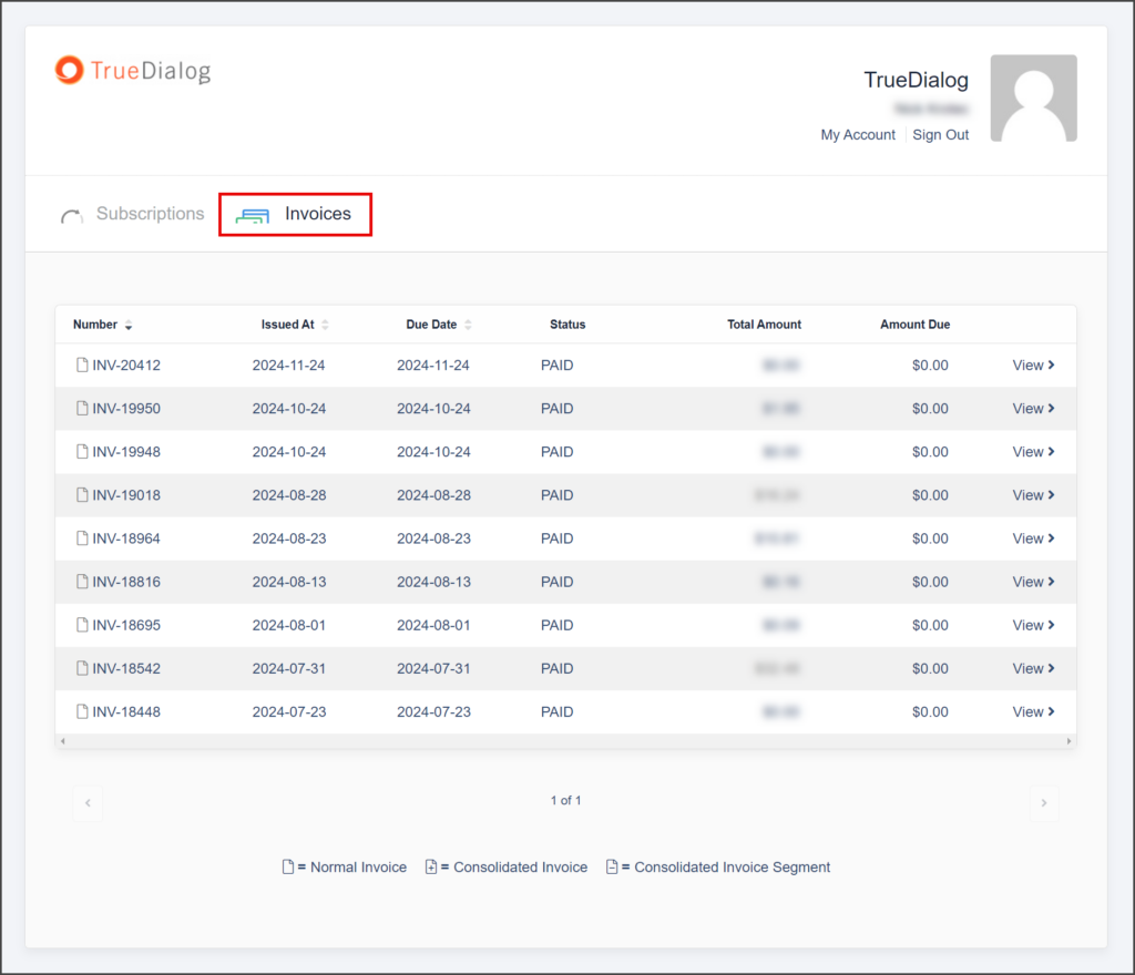 Invoices Page