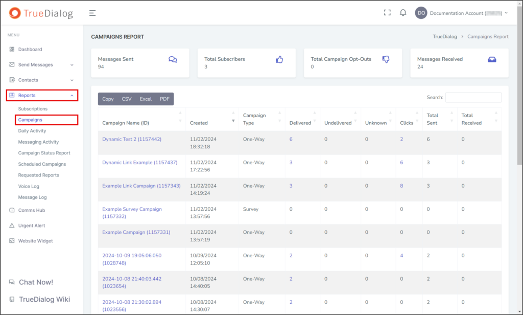 Navigate to Campaigns Report Page