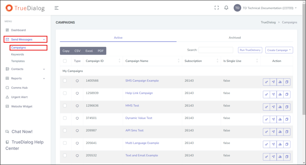 Navigate to Campaigns Page