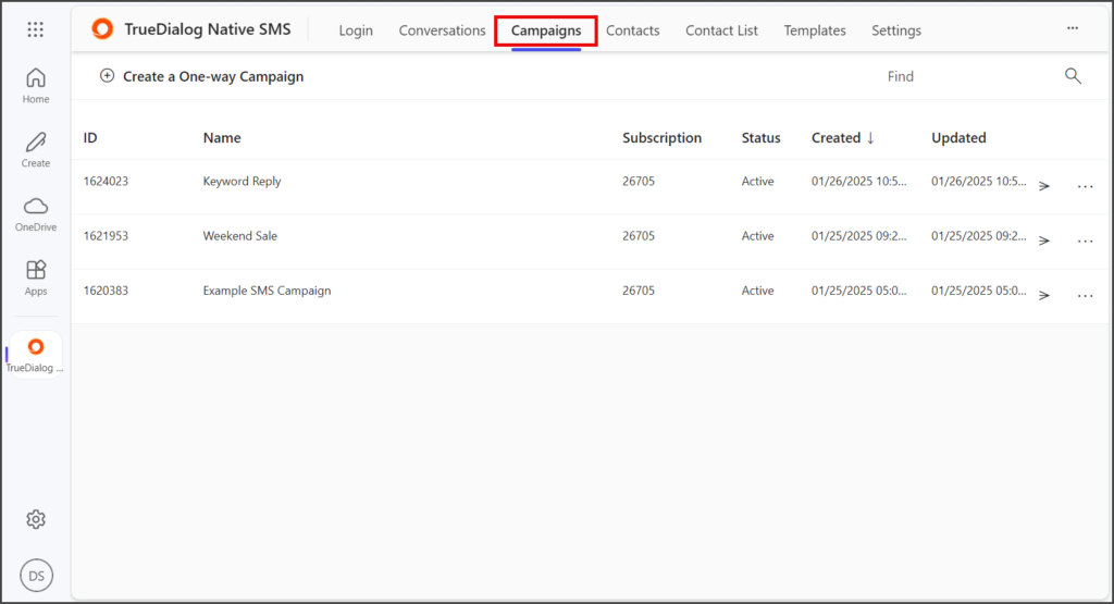 Select Campaigns Tab