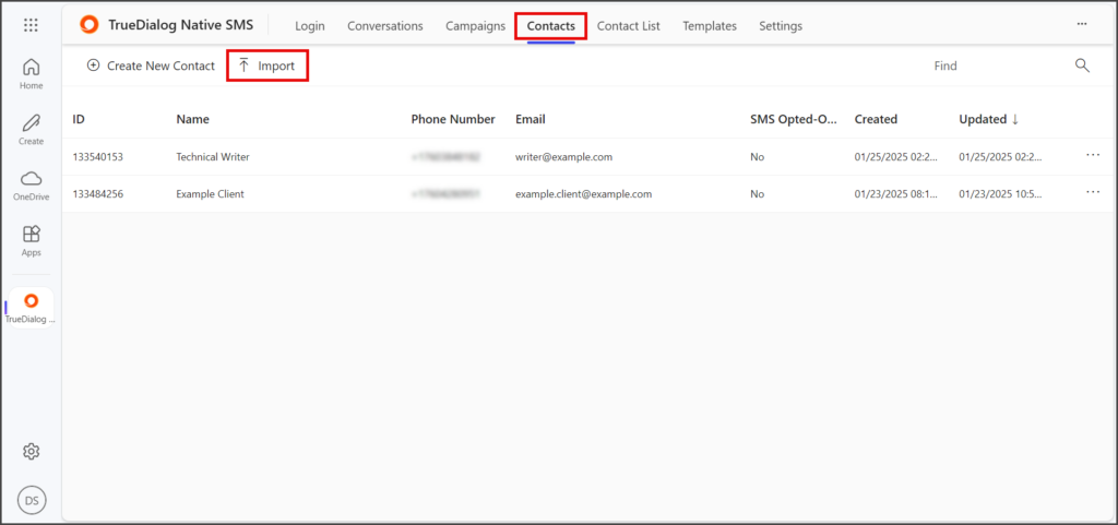 Select Contacts Tab