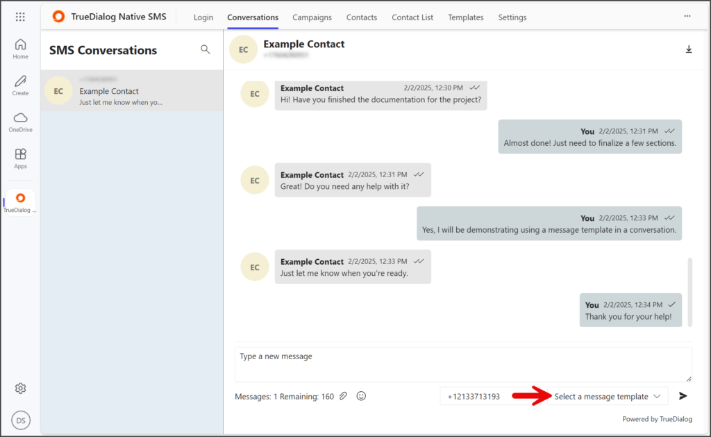 Click Message Template Dropdown