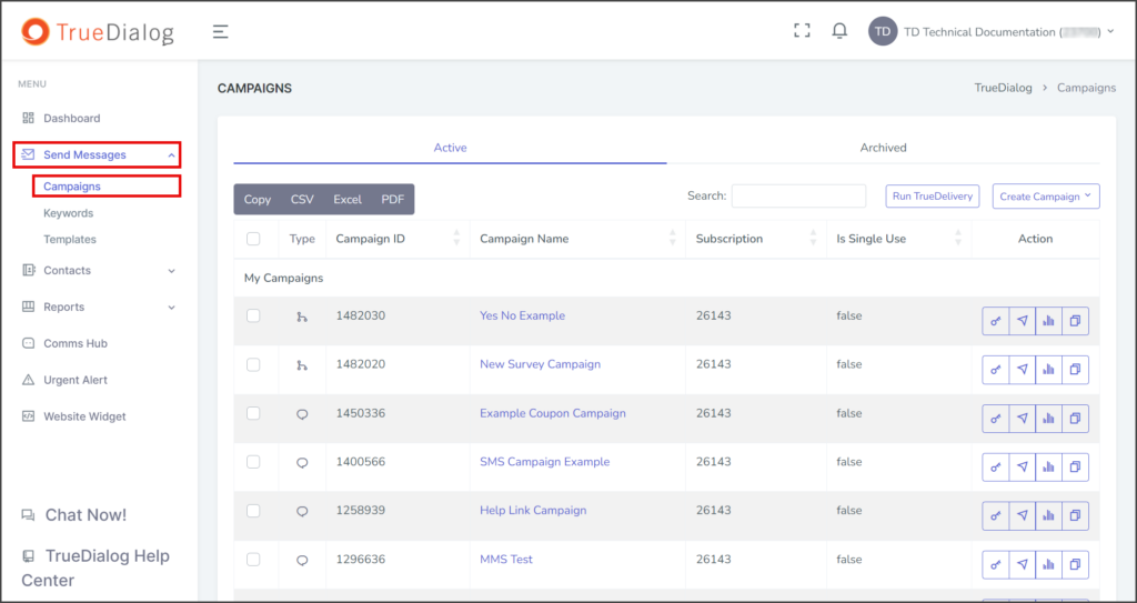 Navigate to the Campaigns Page